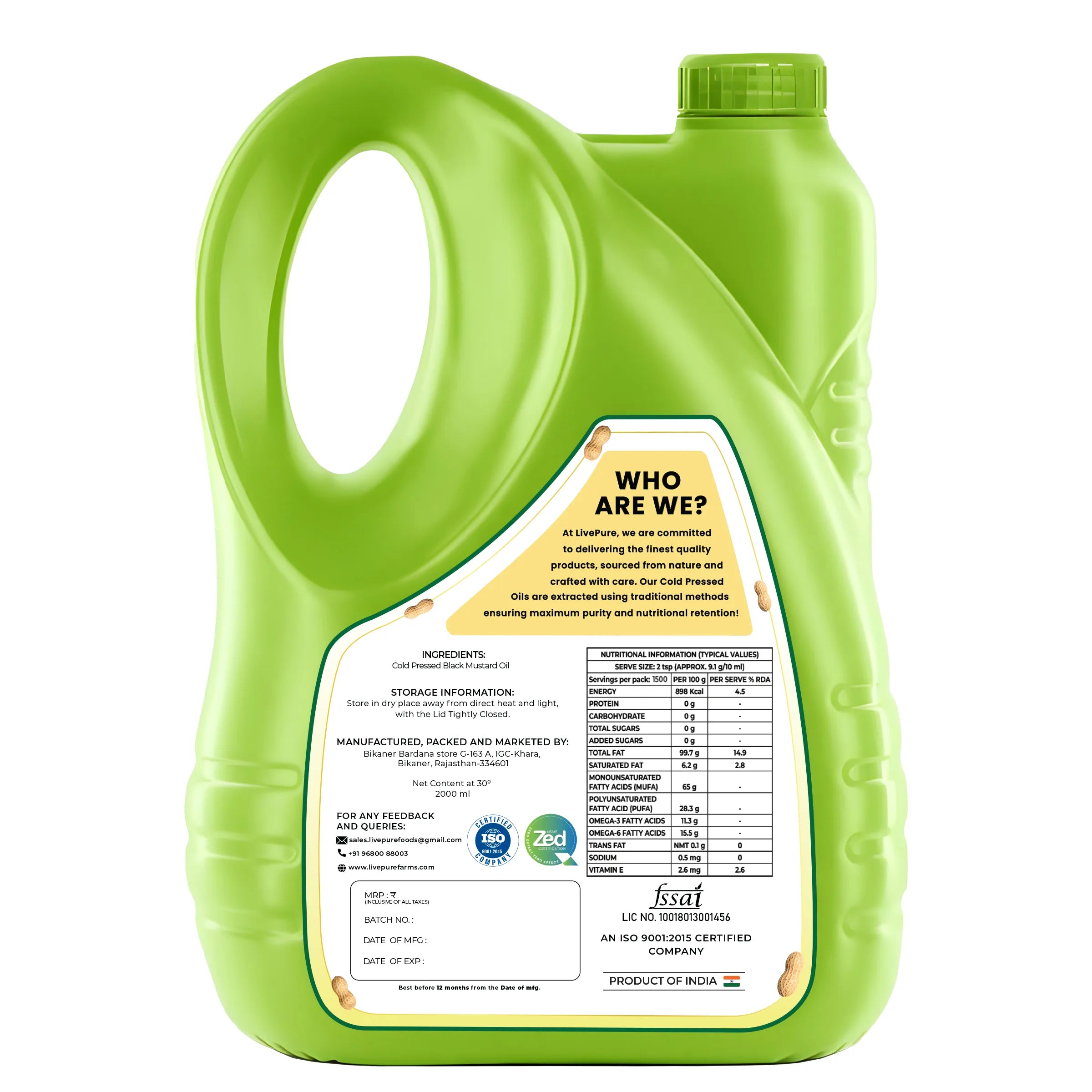 Cold Pressed Mustard Oil - 2 Litre