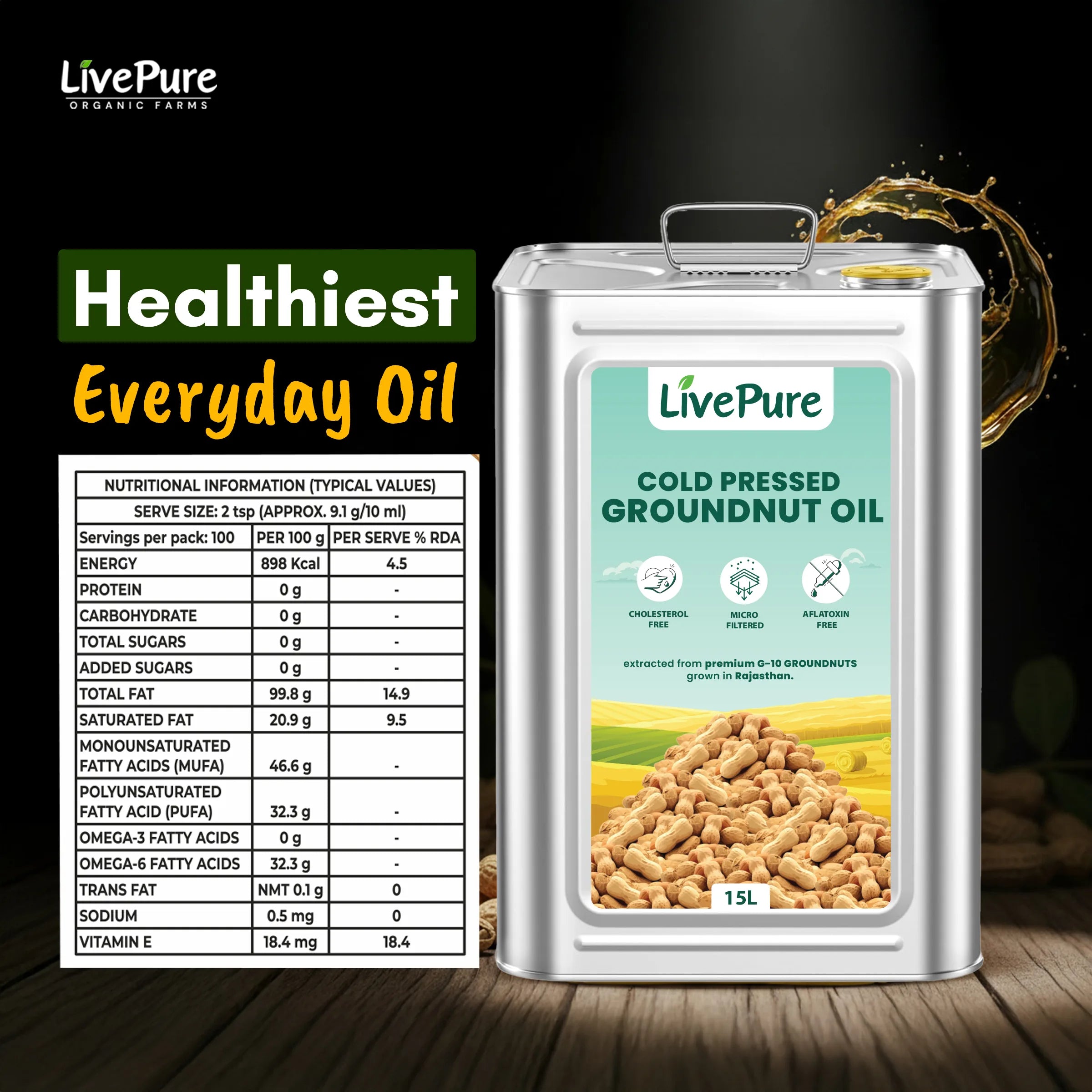 Cold Pressed Groundnut Oil - 15 Litre