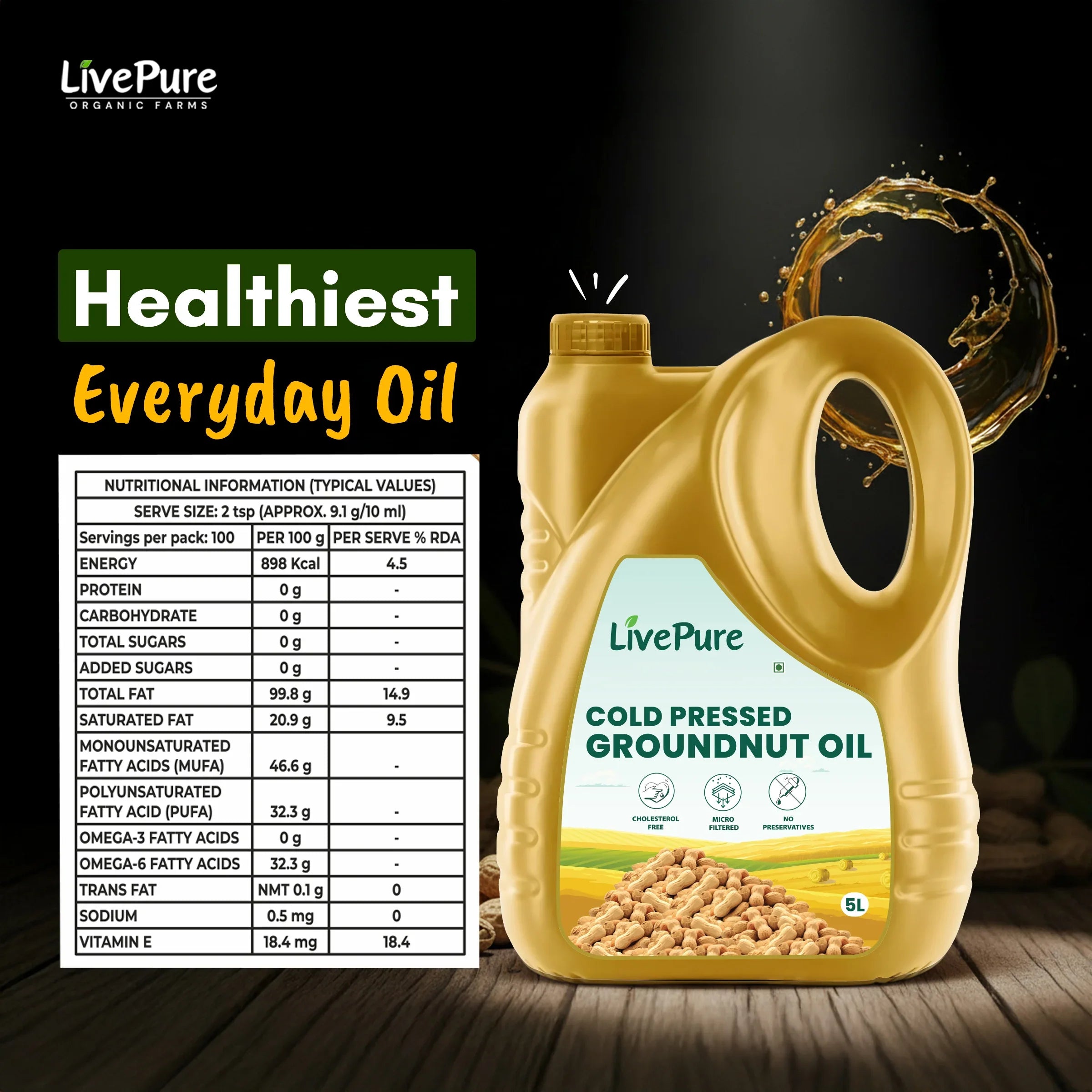 Cold Pressed Groundnut Oil - 5 Litre