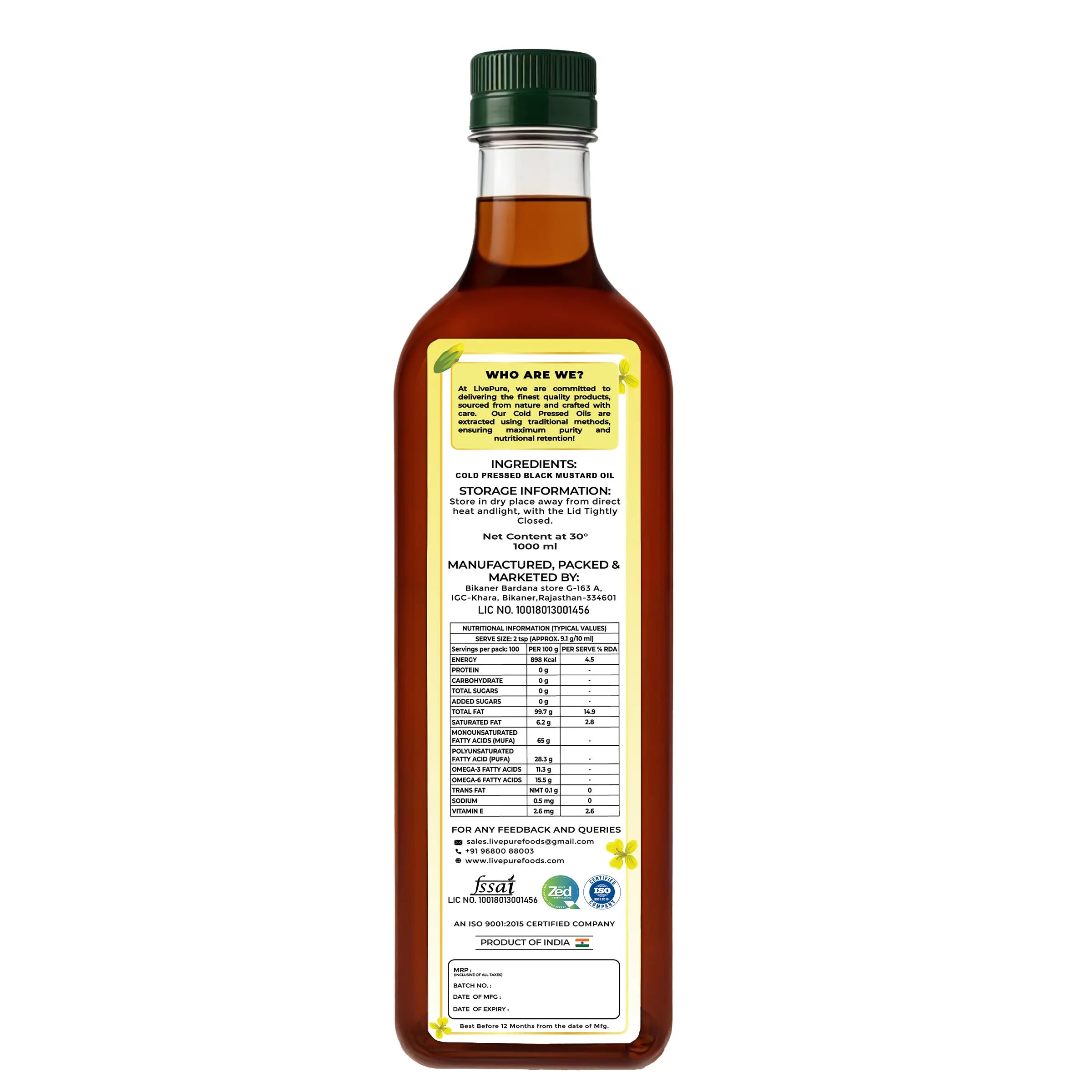 Cold Pressed Mustard Oil - 1 Litre
